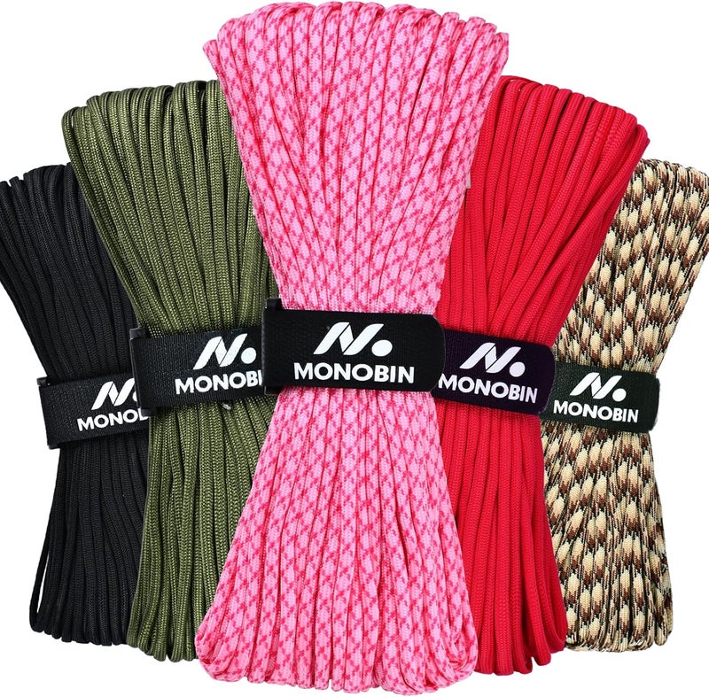 MONOBIN Paracord Rope 100FT for Making Paracord Projects, 4mm 7 Strand Parachute Cord for Lanyard, Survival Bracelets, Clothsline,Hiking - Image 1